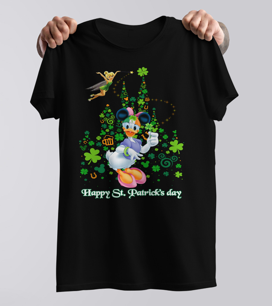 Happy St. Patrick's Day Donald Duck And Tinker Bell Disney Castle Celebration T-Shirt