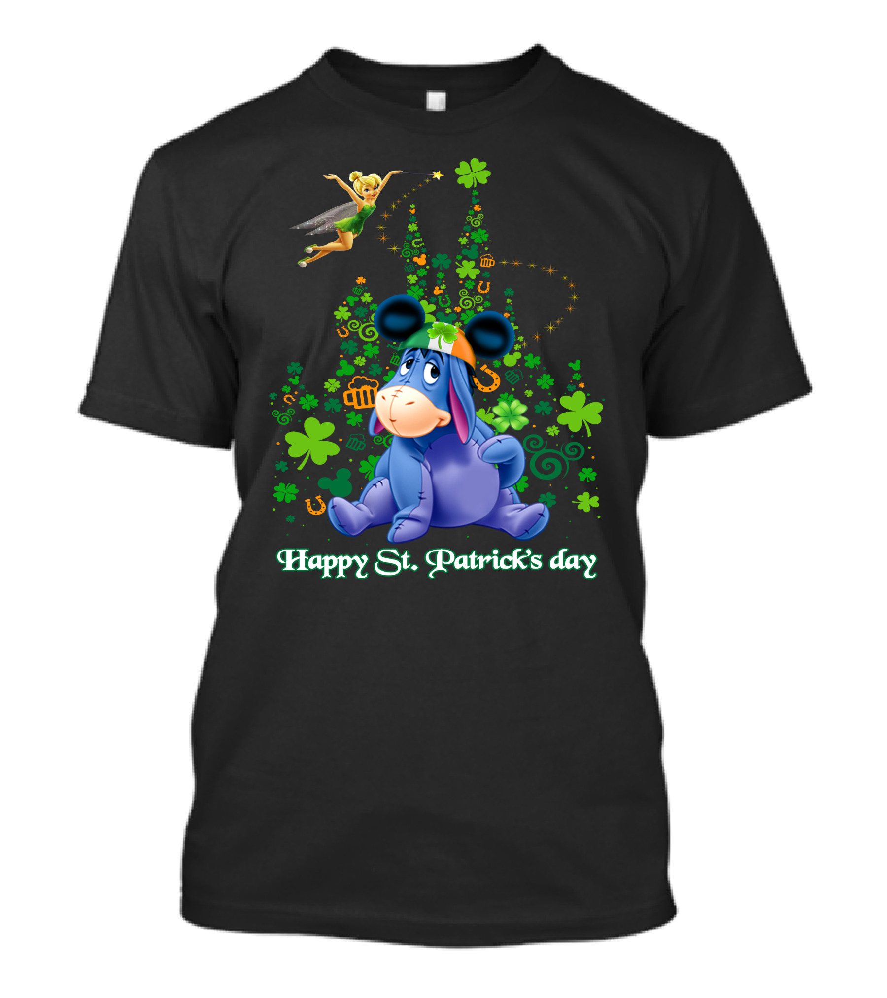 Happy St. Patrick's Day Eeyore With Tinker Bell And Castle T-Shirt