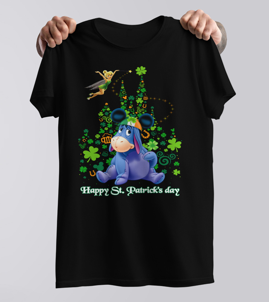 Happy St. Patrick's Day Eeyore With Tinker Bell And Castle T-Shirt