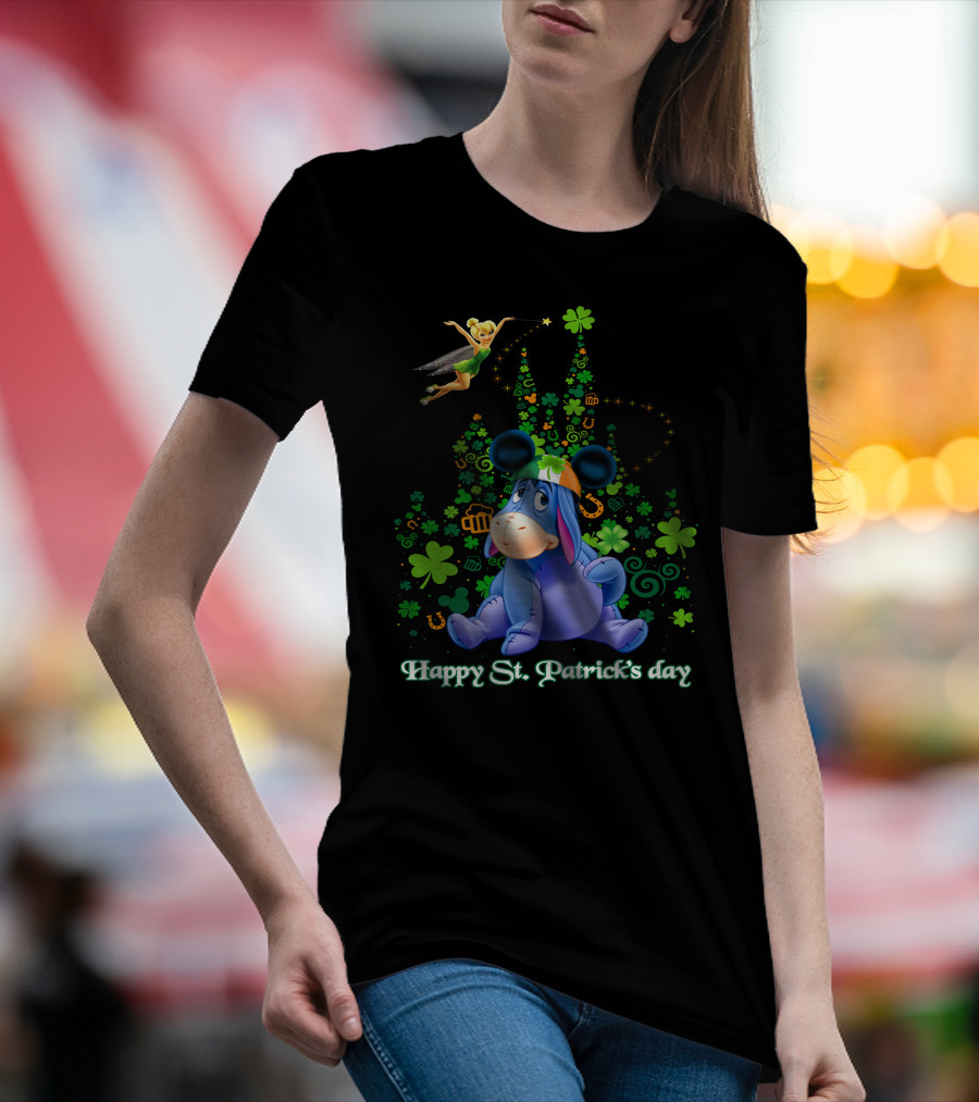 Happy St. Patrick's Day Eeyore With Tinker Bell And Castle T-Shirt