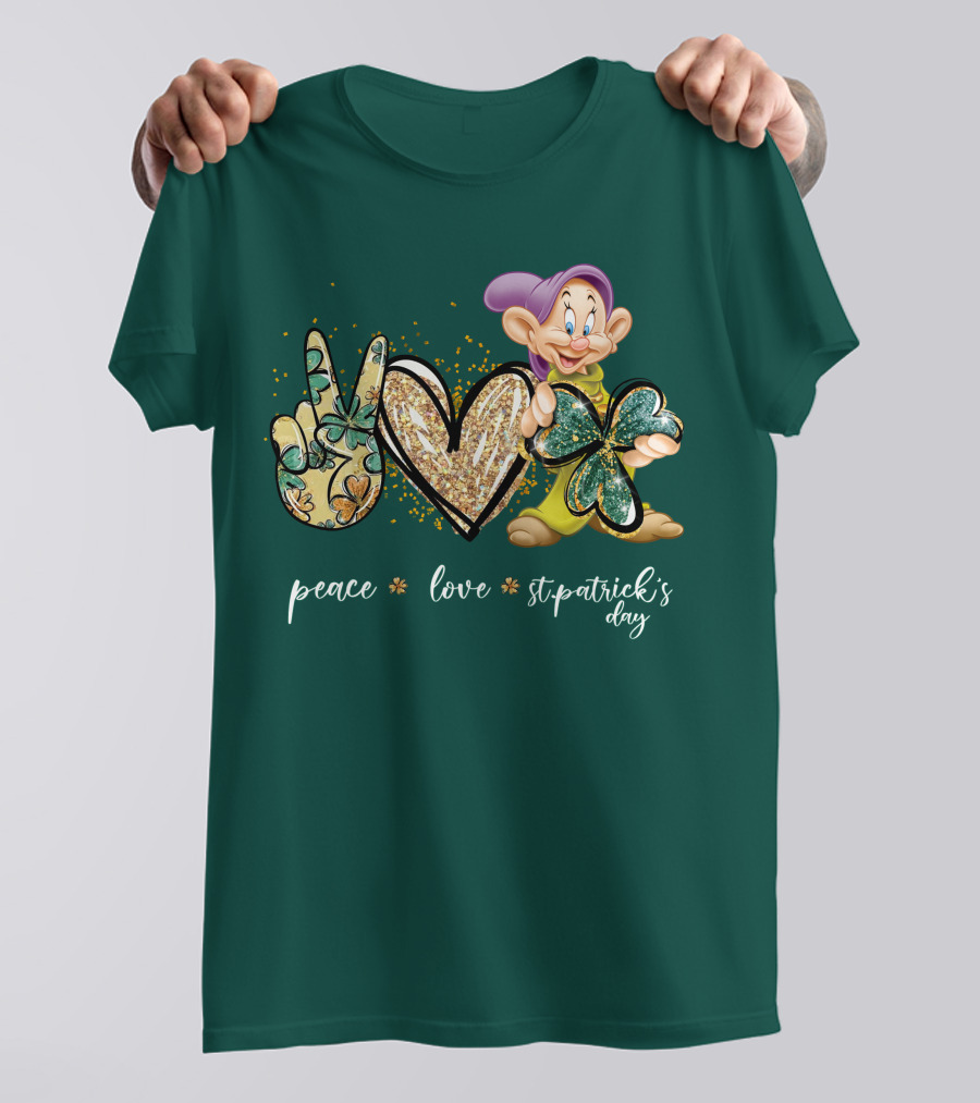 Peace Love St. Patrick's Day Dopey Shamrock T-Shirt
