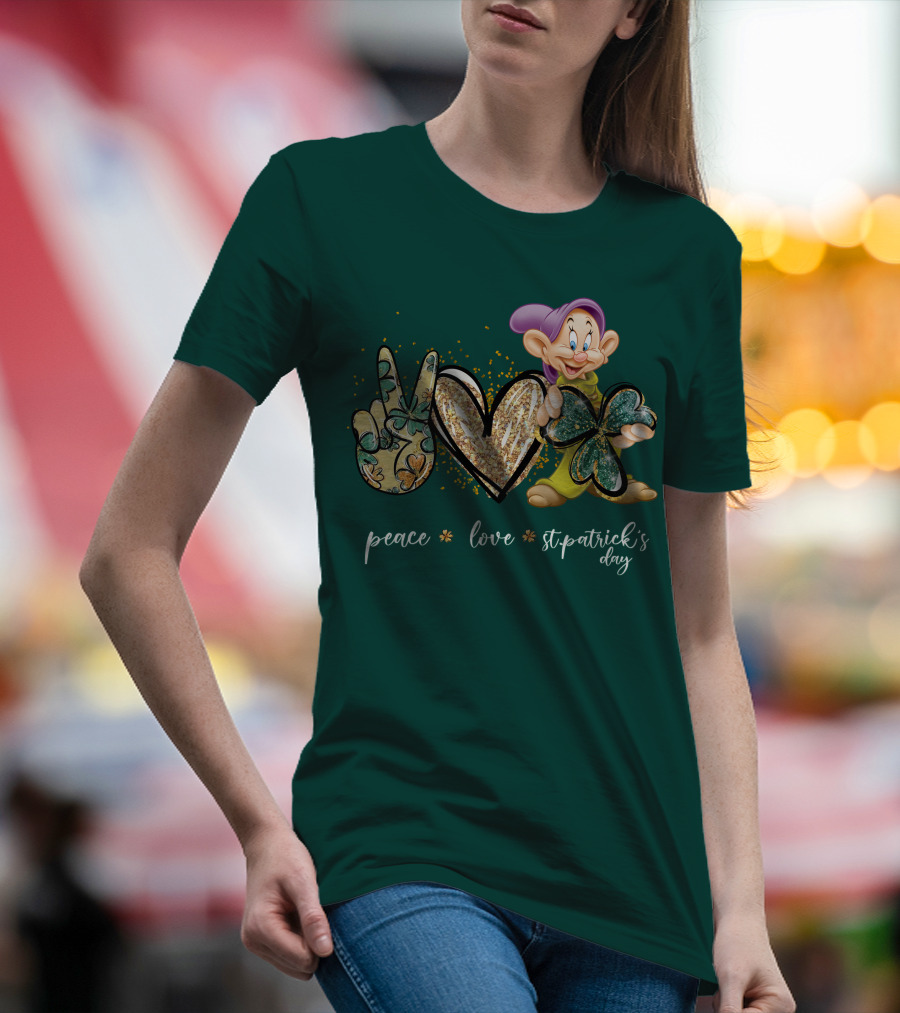 Peace Love St. Patrick's Day Dopey Shamrock T-Shirt