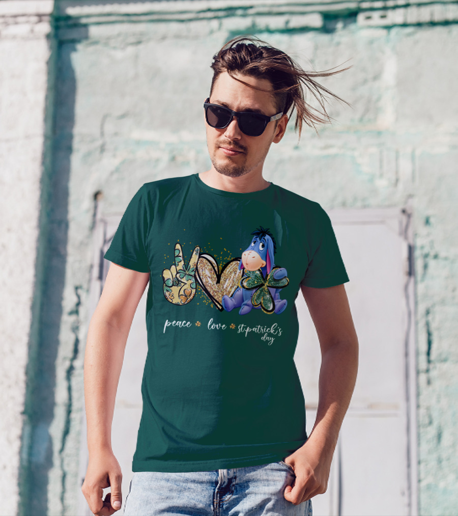 Peace Love St. Patrick's Day Eeyore Shamrock Heart T-Shirt