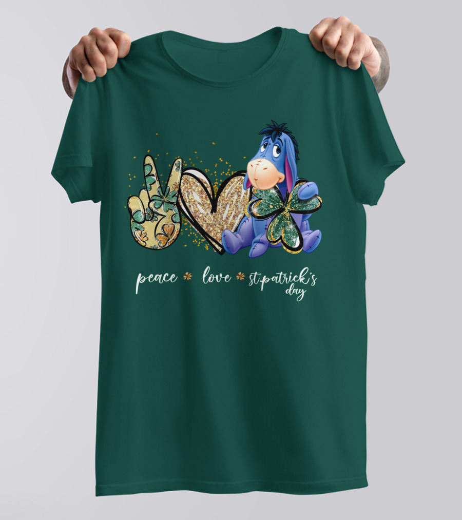 Peace Love St. Patrick's Day Eeyore Shamrock Heart T-Shirt