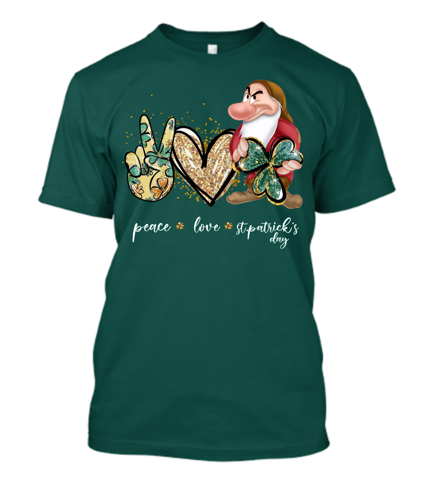 Peace Love St. Patrick's Day Grumpy Dwarf Clover T-Shirt