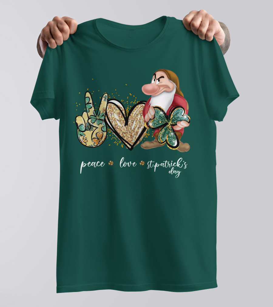 Peace Love St. Patrick's Day Grumpy Dwarf Clover T-Shirt