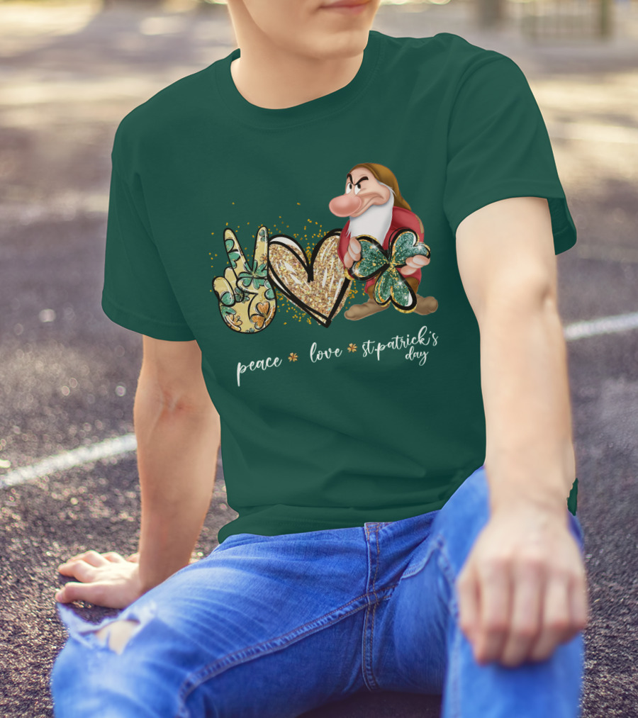 Peace Love St. Patrick's Day Grumpy Dwarf Clover T-Shirt