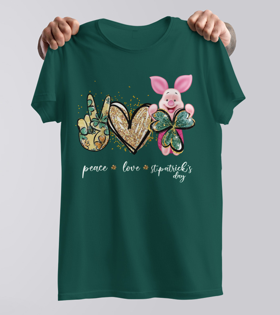 Peace Love St. Patrick's Day Piglet Shamrock T-Shirt