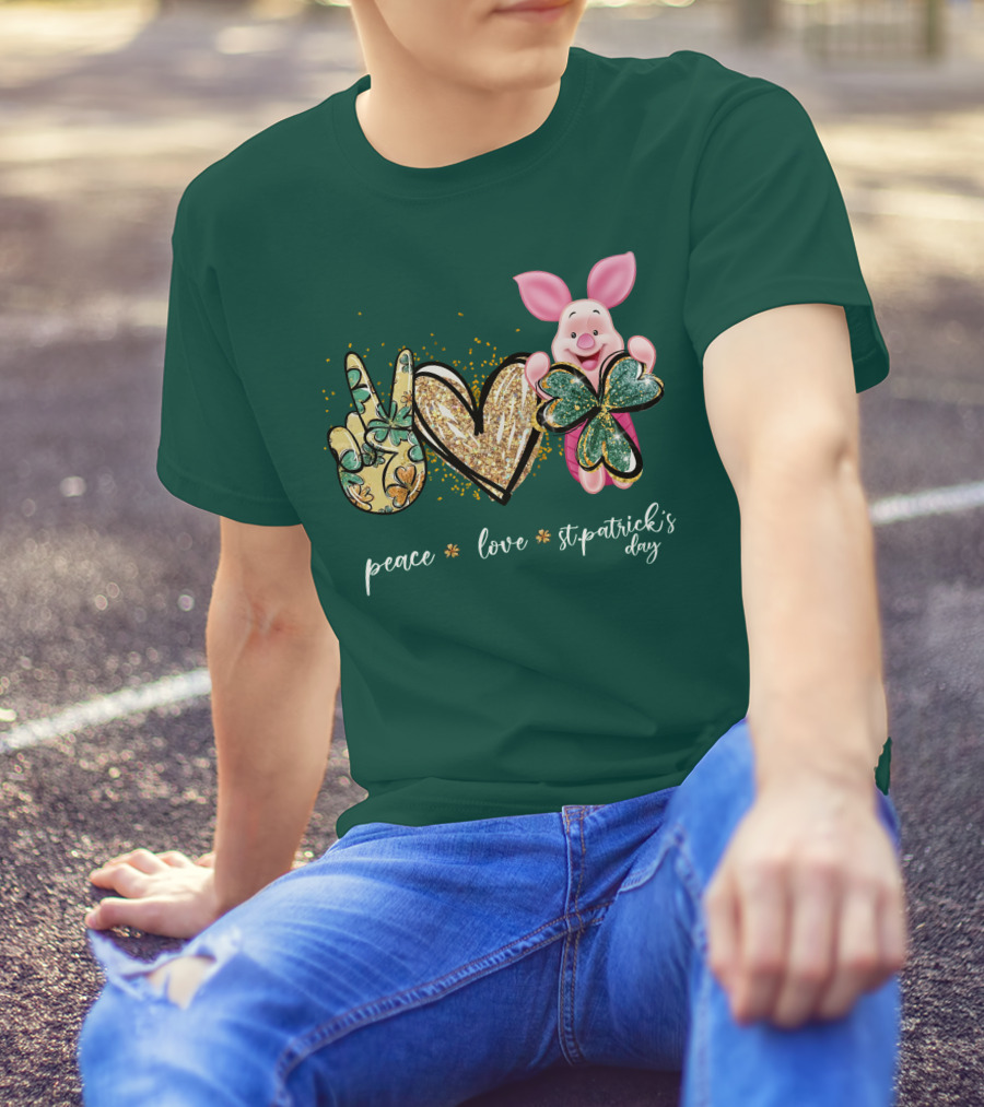 Peace Love St. Patrick's Day Piglet Shamrock T-Shirt