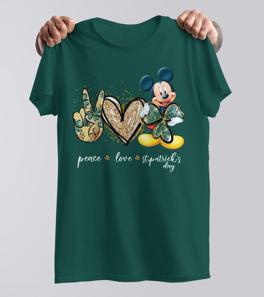 Peace Love St. Patrick's Day Mickey T-Shirt