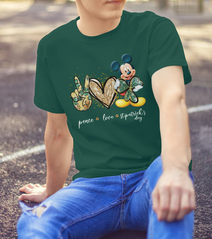 Peace Love St. Patrick's Day Mickey T-Shirt