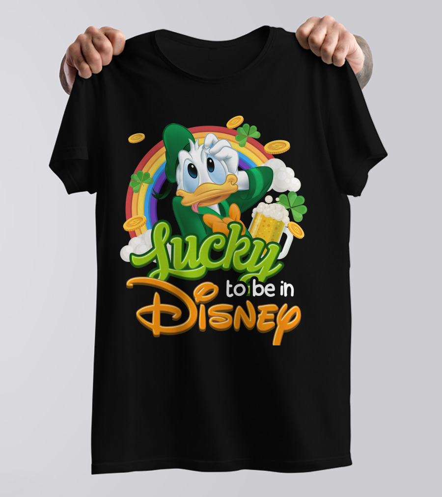 Lucky To Be In Disney Donald Duck Rainbow Beer T-Shirt