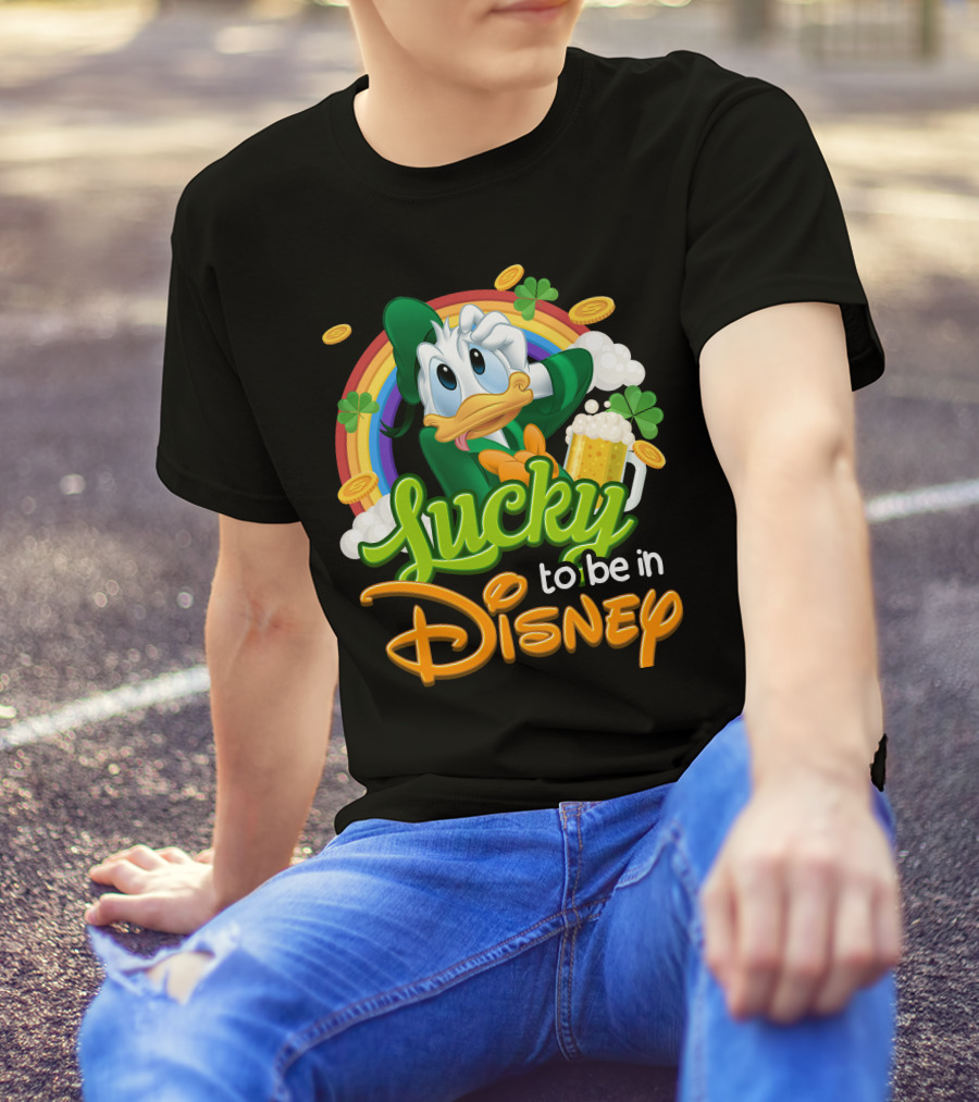 Lucky To Be In Disney Donald Duck Rainbow Beer T-Shirt