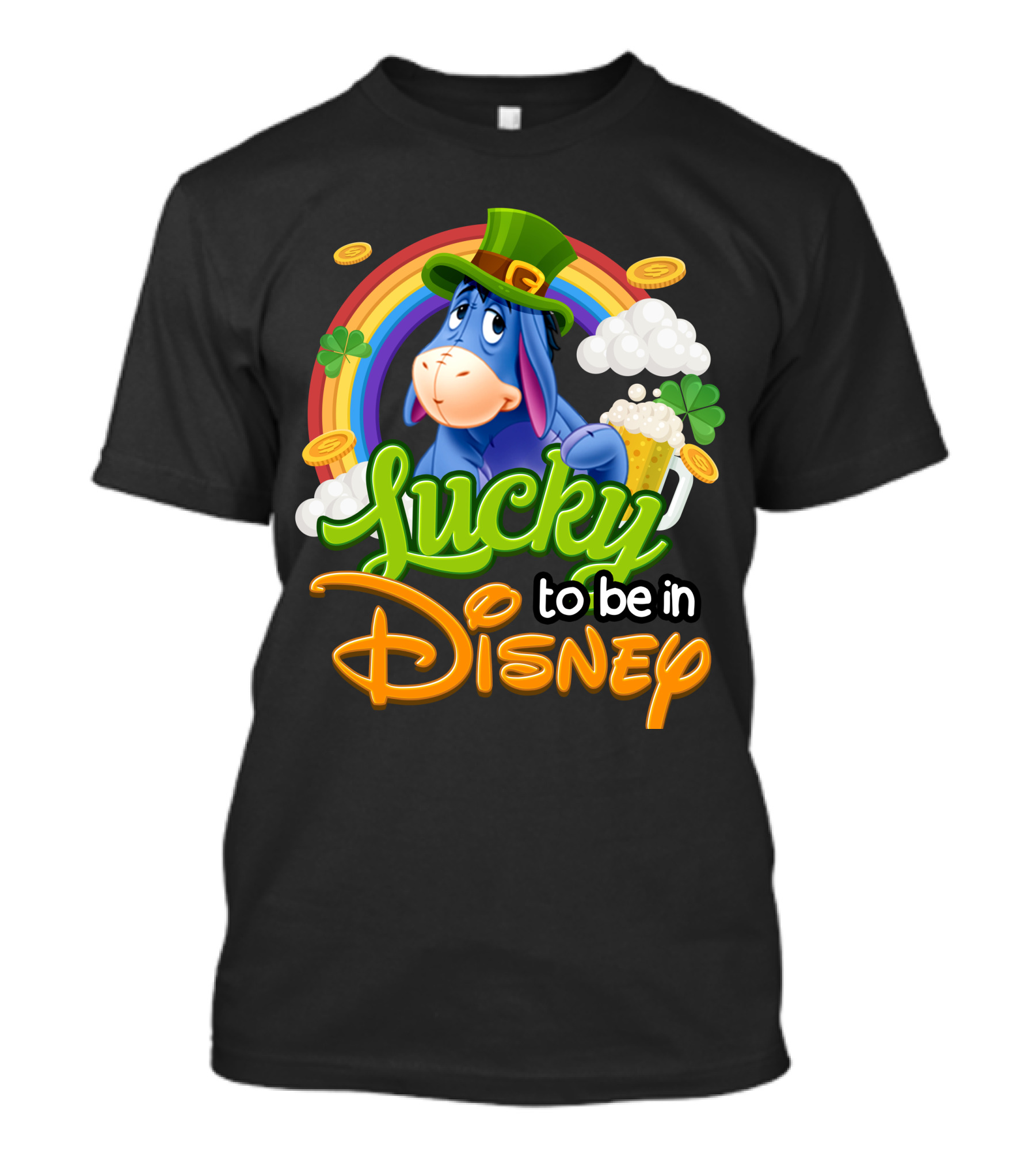 Eeyore Lucky To Be In Disney St. Patrick's Day Rainbow And Coins T-Shirt