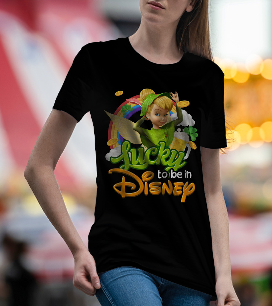 Lucky To Be In Disney Tinkerbell Rainbow Coins Shamrock T-Shirt