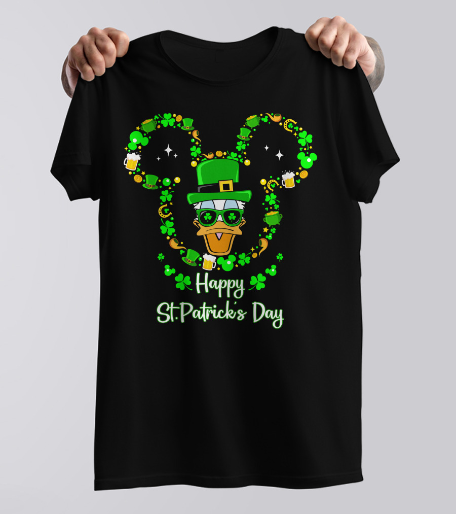 Happy St. Patrick's Day Donald Duck With Shamrocks And Beer T-Shirt