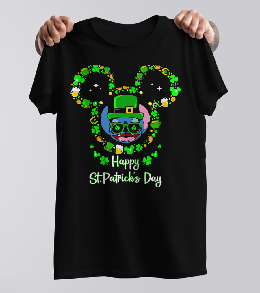Stitch Happy St. Patrick's Day Mickey Ears Clover Hat Beer T-Shirt