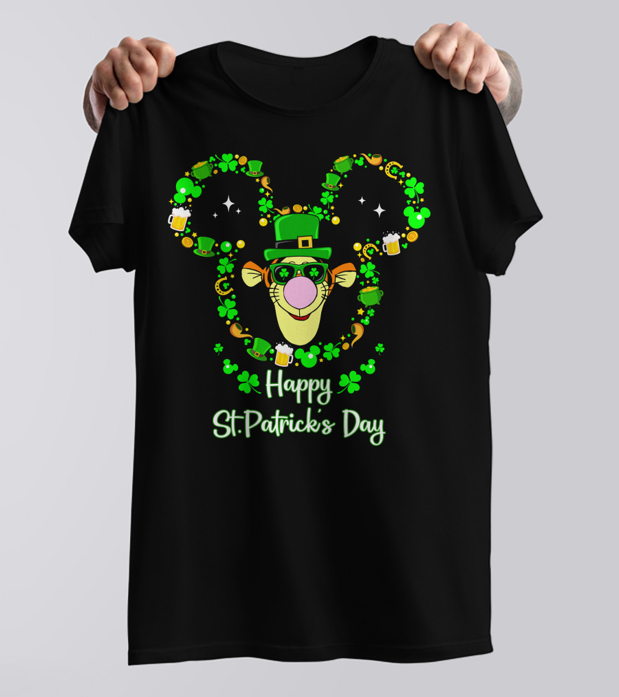 Happy St. Patrick's Day Tigger Shamrock Hat Beer Coin Celebration T-Shirt