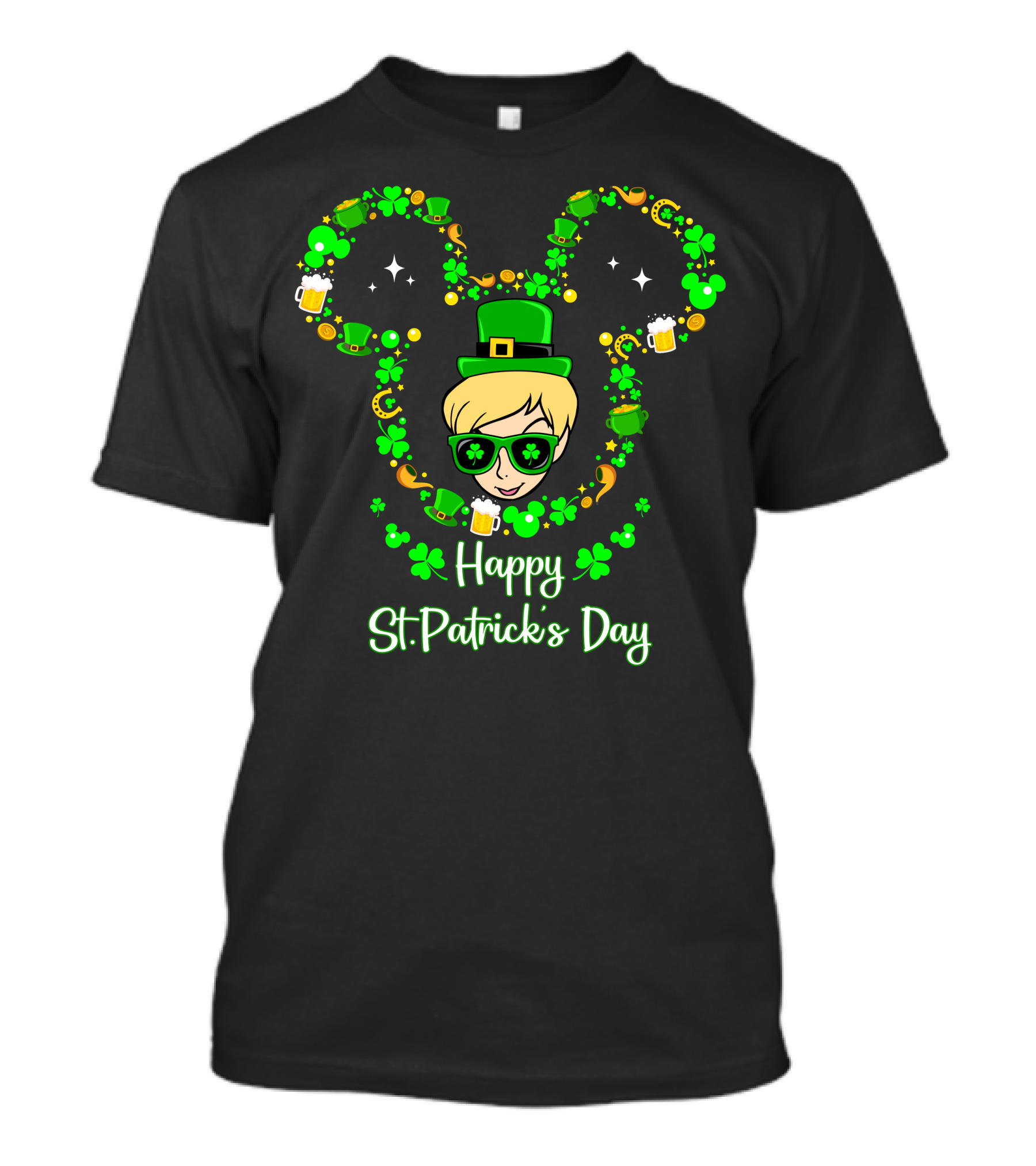 Happy St. Patrick's Day Tinkerbell In Green Hat With Shamrocks And Beers T-Shirt