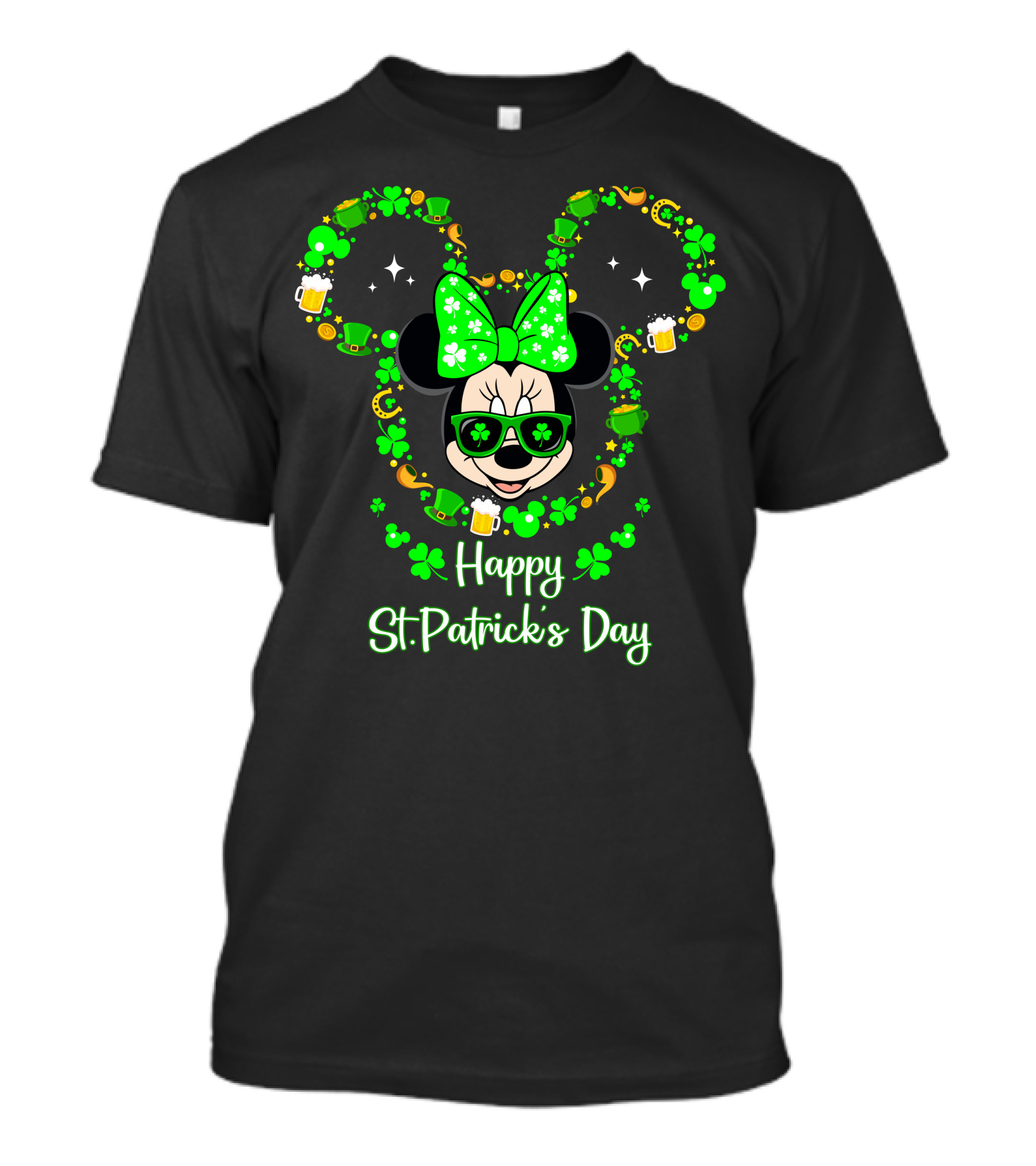 Happy St. Patrick's Day Minnie Mouse With Green Shamrocks And Accessories T-Shirt