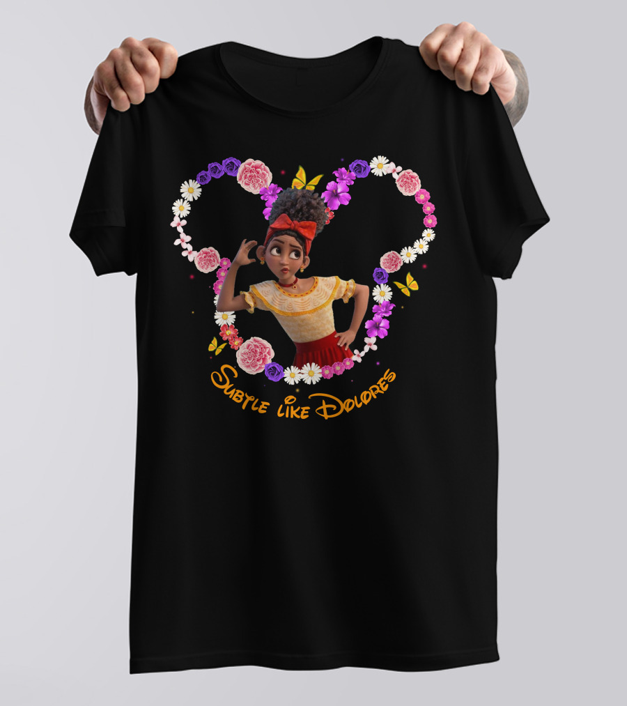 Subtle Like Dolores Floral Heart Frame With Butterflies T-Shirt