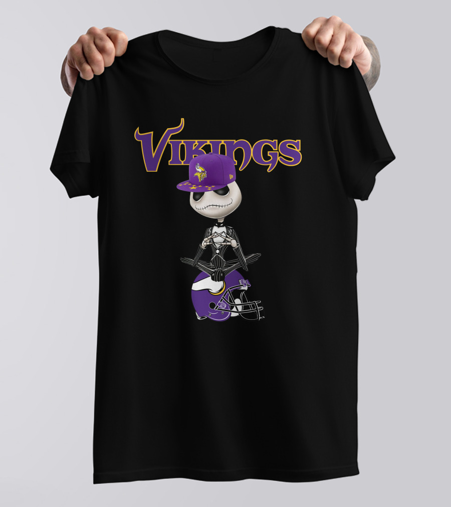 Minnesota Vikings Jack Skellington With Helmet And Hat T-Shirt
