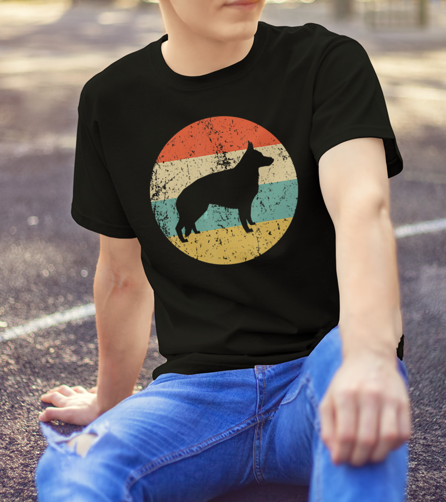 German Shepherd Retro Vintage Silhouette Stripes T-Shirt