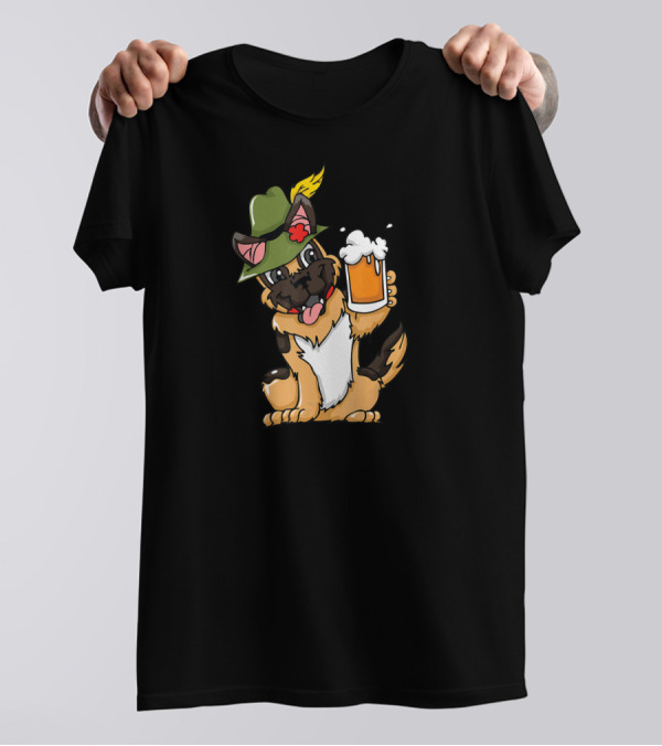 German Shepherd Dog Holding Beer Oktoberfest Hat T-Shirt