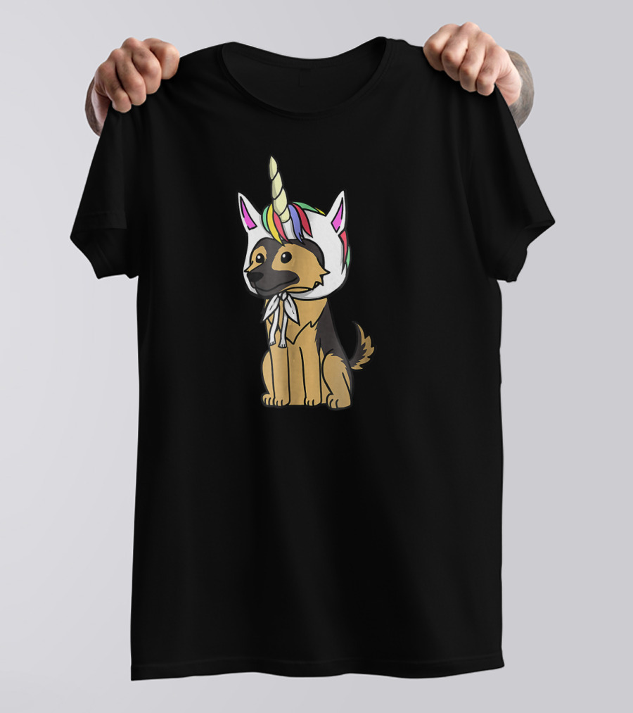 German Shepherd Wearing Rainbow Unicorn Hat Dog T-Shirt
