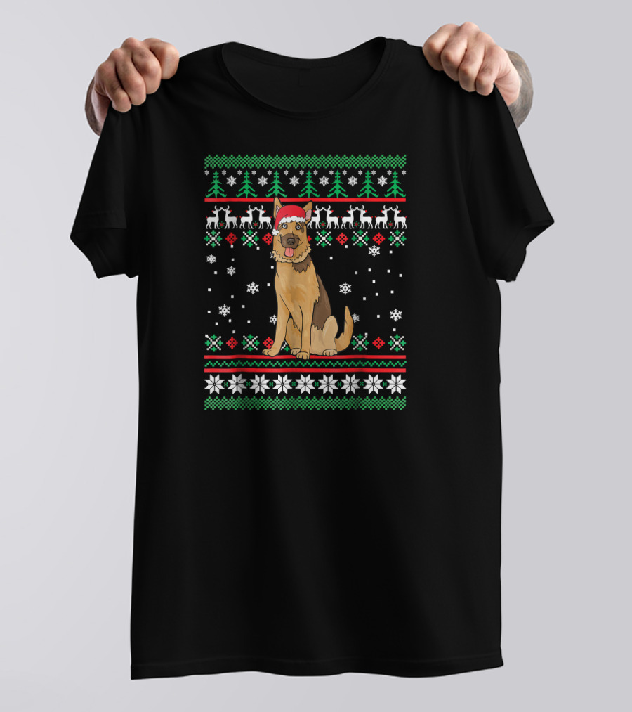 German Shepherd Santa Hat Christmas T-Shirt