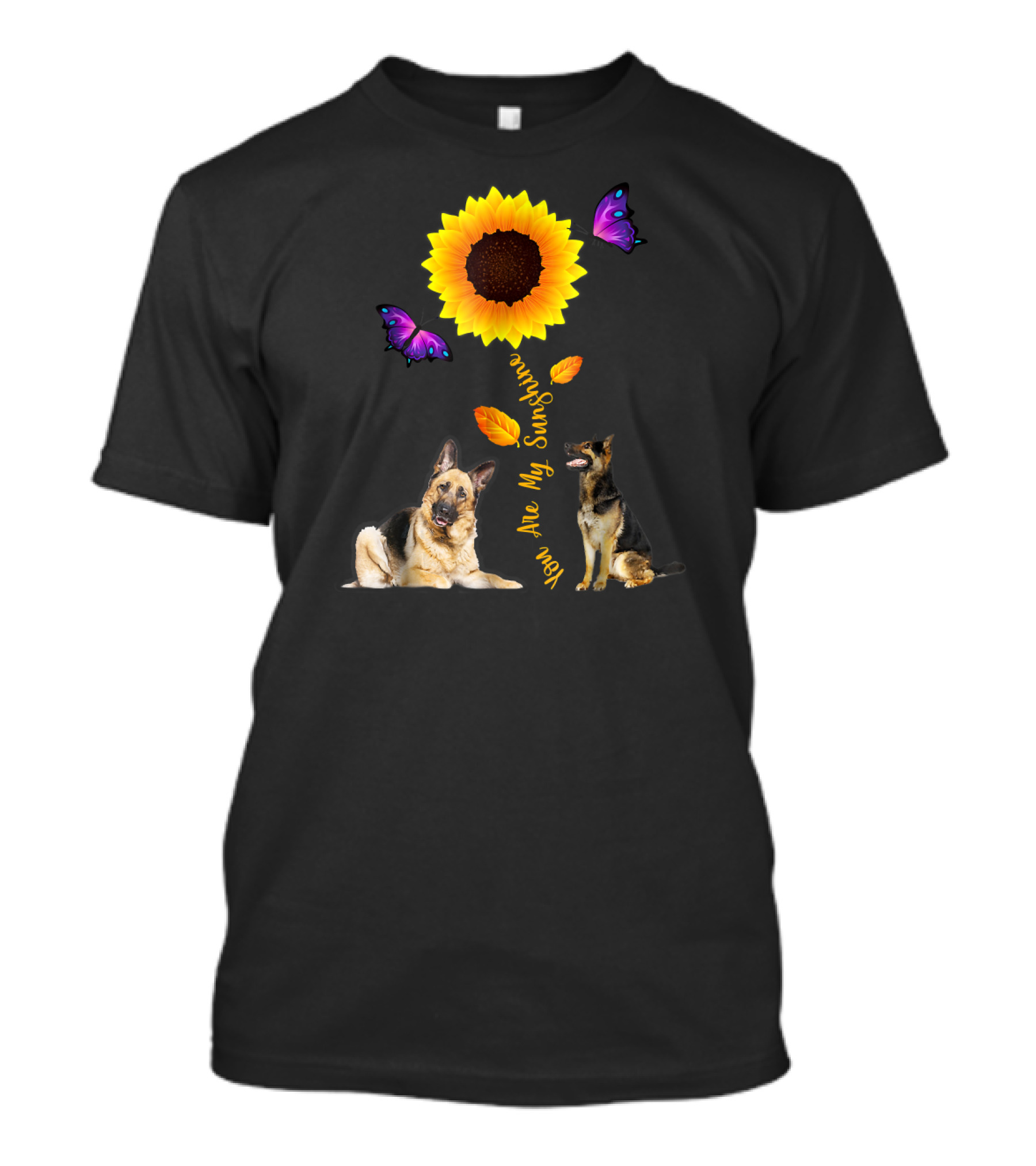 German Shepherd You Are My Sunshine Sunflower With Butterflies And Autumn Leaves T-Shirt
