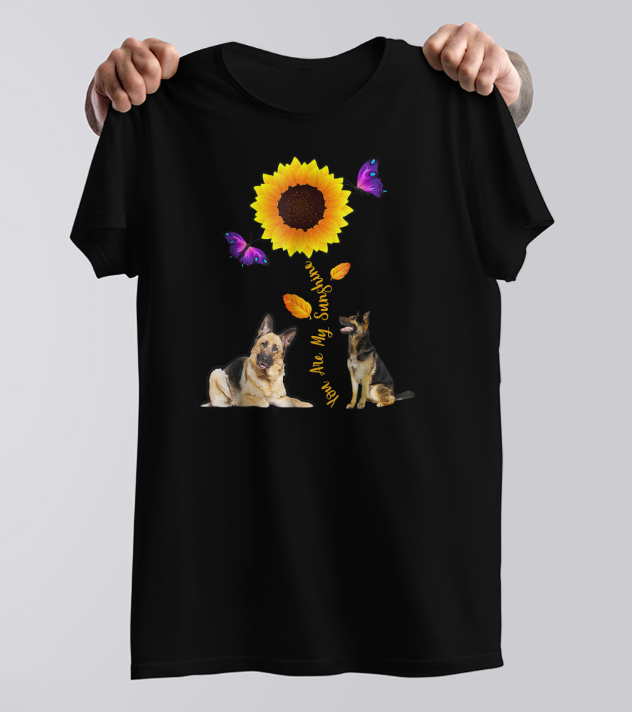 German Shepherd You Are My Sunshine Sunflower With Butterflies And Autumn Leaves T-Shirt