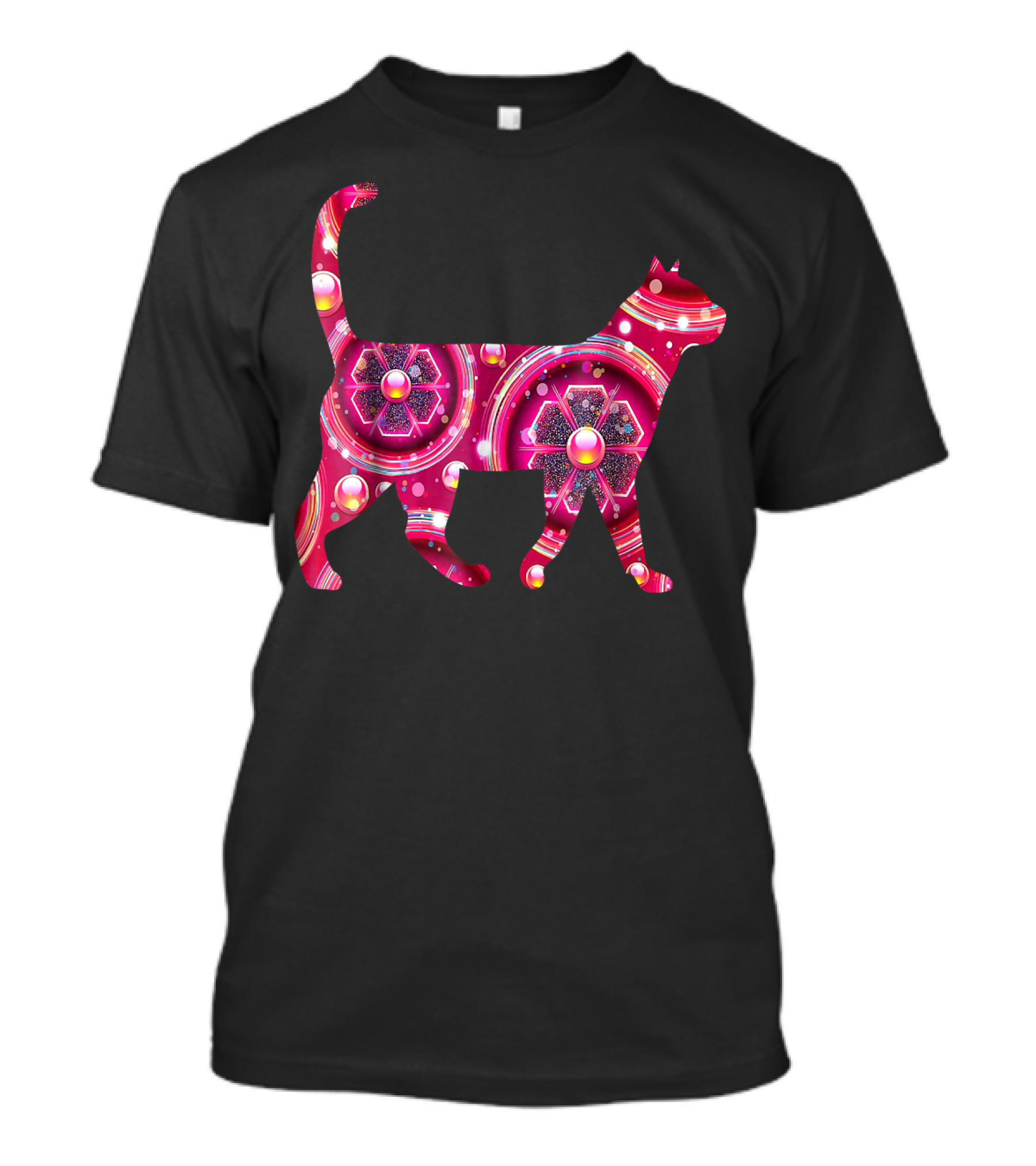 Girly Gem And Jewels Cat Pink Floral Sparkle T-Shirt
