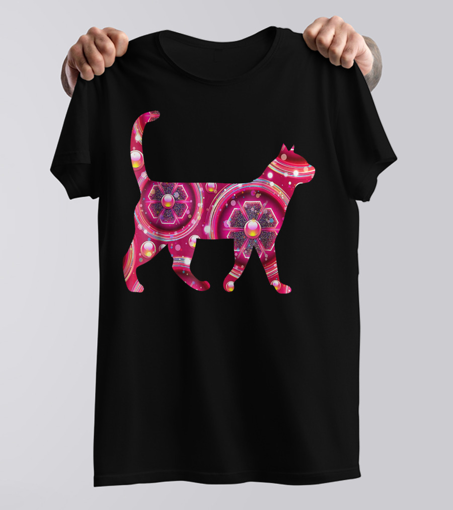 Girly Gem And Jewels Cat Pink Floral Sparkle T-Shirt