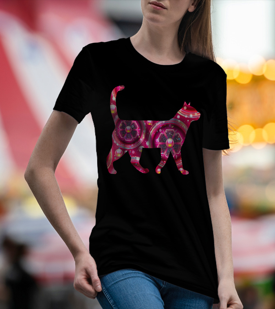 Girly Gem And Jewels Cat Pink Floral Sparkle T-Shirt