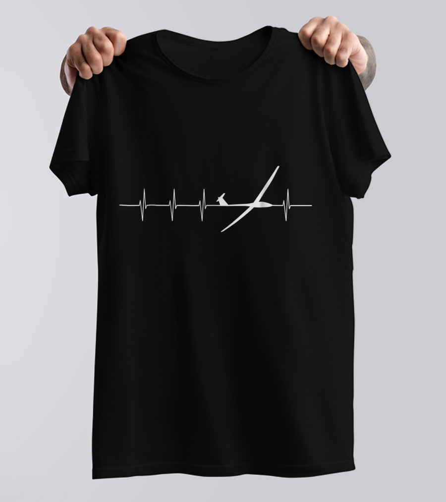 Glider Pilot Heartbeat ECG Sailplane Motif T-Shirt