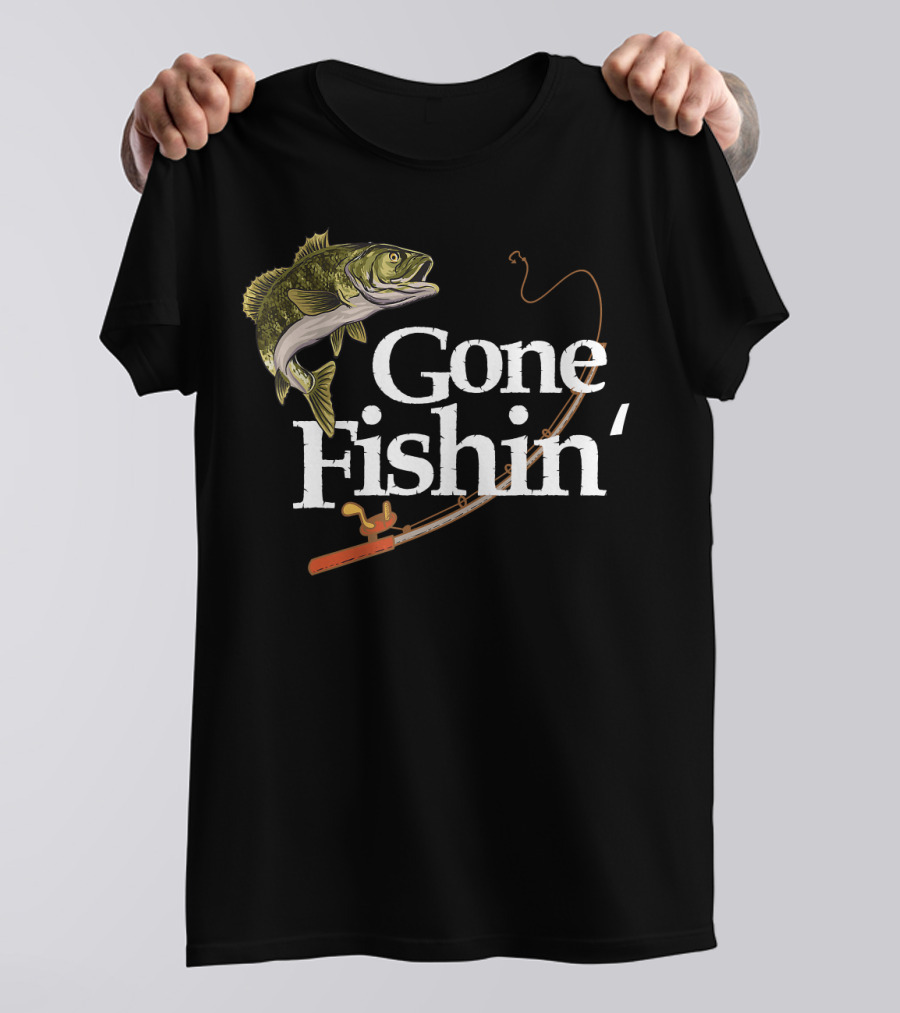 Gone Fishin' Fisherman Angler With Fishing Rod And Fish T-Shirt