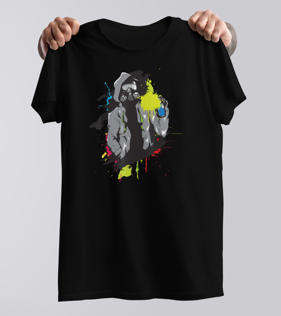 Graffiti Artist In Hoodie With Spray Paint Splash T-Shirt