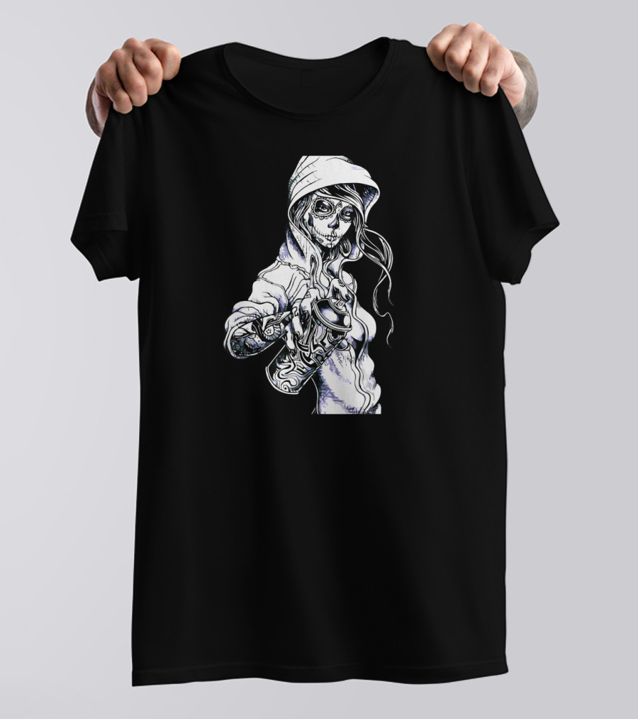 Graffiti Tag Skeleton Girl With Spray Can T-Shirt