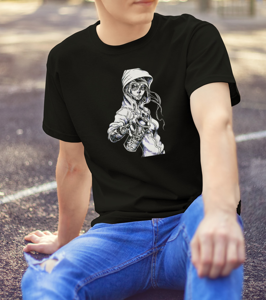 Graffiti Tag Skeleton Girl With Spray Can T-Shirt