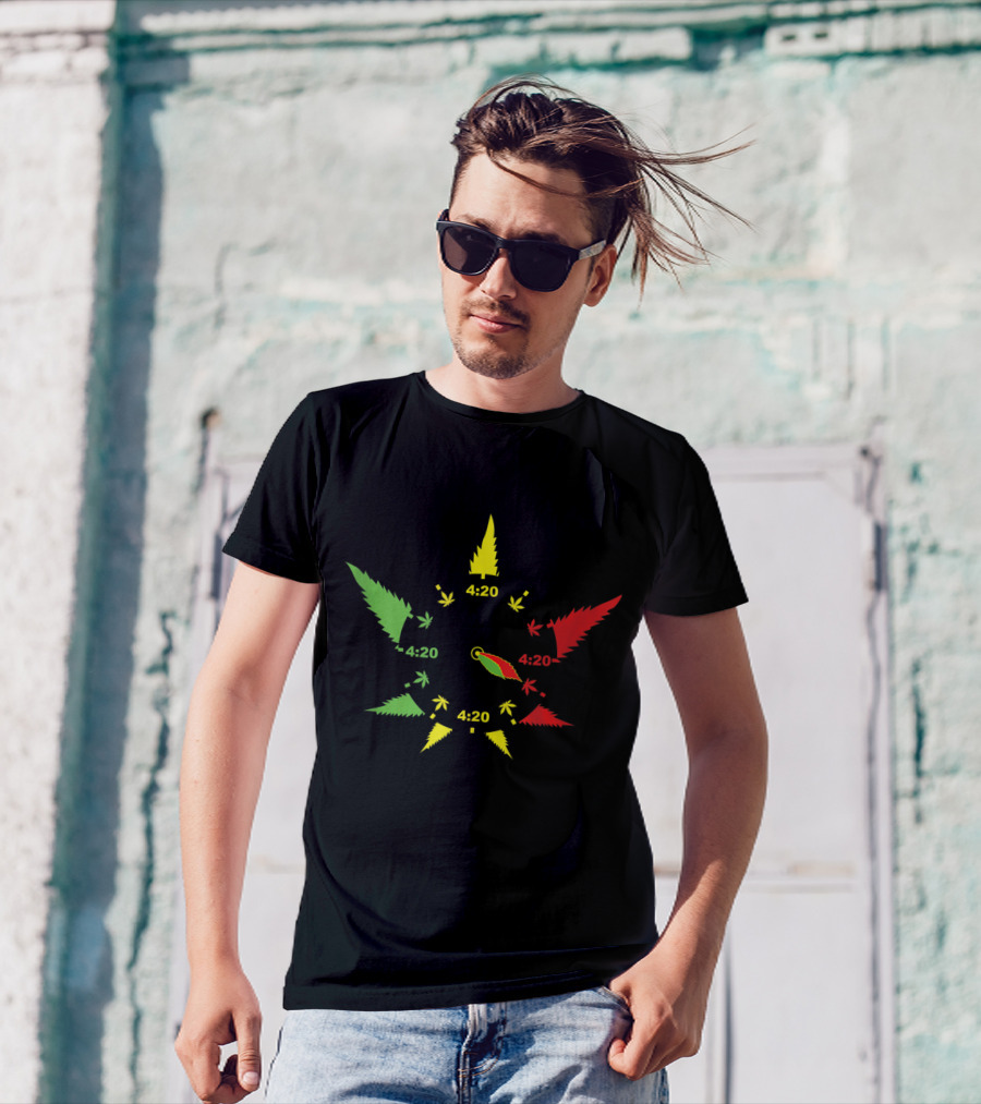 420 Cannabis Leaf Clock Red Green Yellow Subtle Stoner Smoking Weed THC Pot T-Shirt