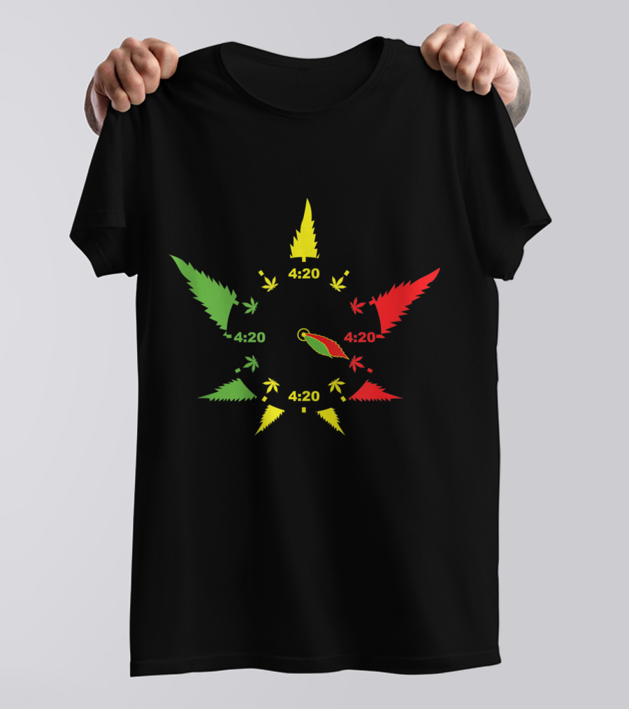 420 Cannabis Leaf Clock Red Green Yellow Subtle Stoner Smoking Weed THC Pot T-Shirt