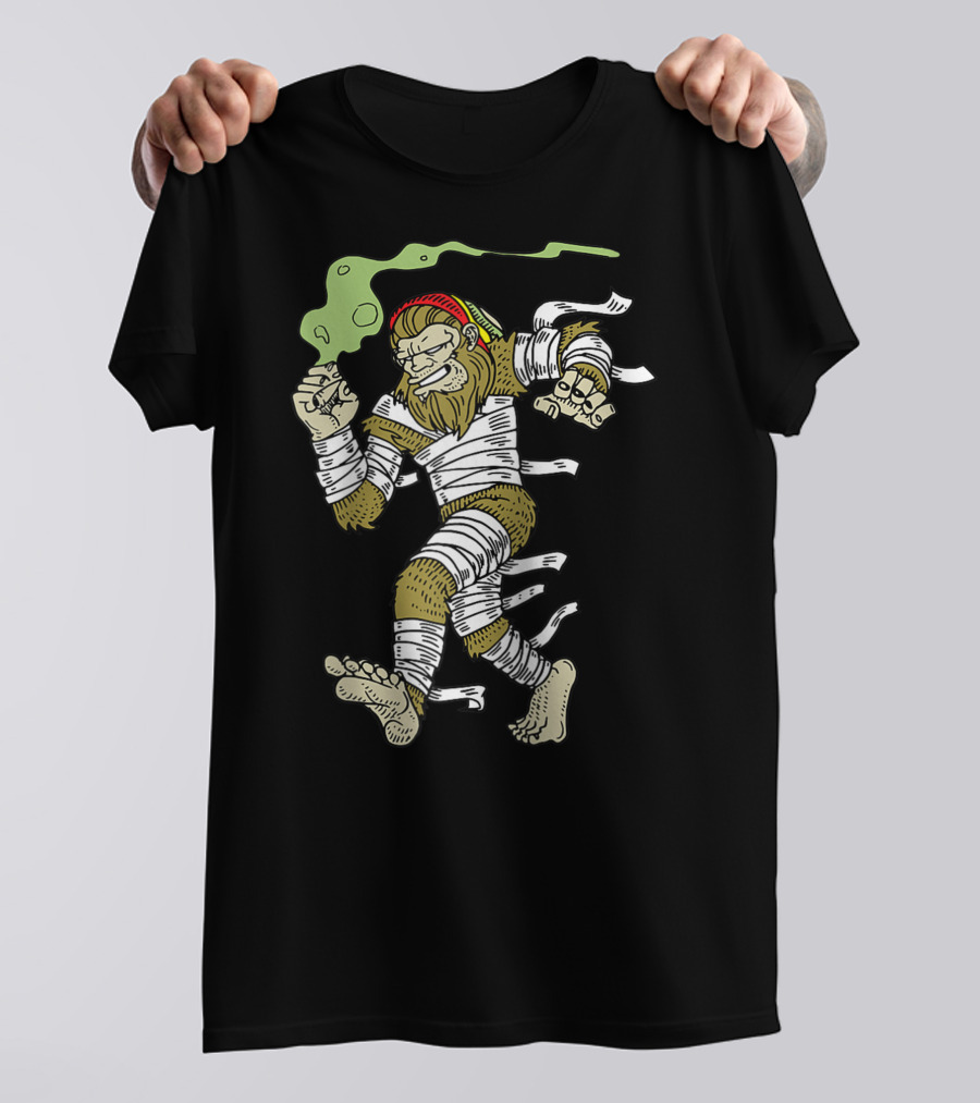 Bigfoot Smoking Weed Loner Stoner Sasquatch Hippie Cannabis Mummy Wraps T-Shirt