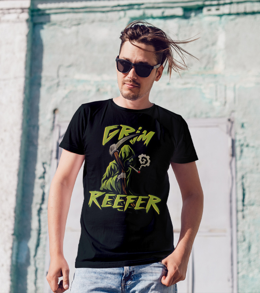 Grim Reefer Grim Reaper Smoking Weed Marijuana THC T-Shirt
