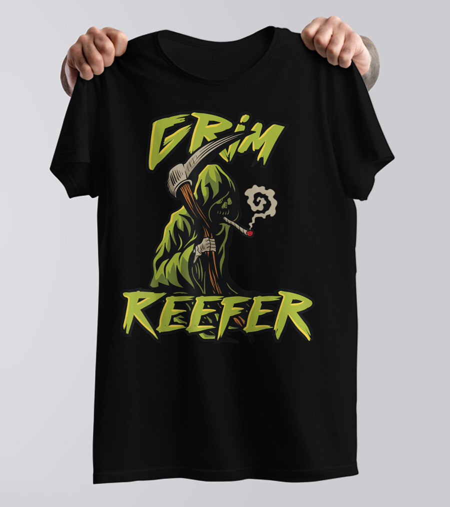 Grim Reefer Grim Reaper Smoking Weed Marijuana THC T-Shirt