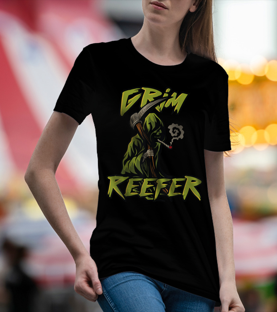 Grim Reefer Grim Reaper Smoking Weed Marijuana THC T-Shirt