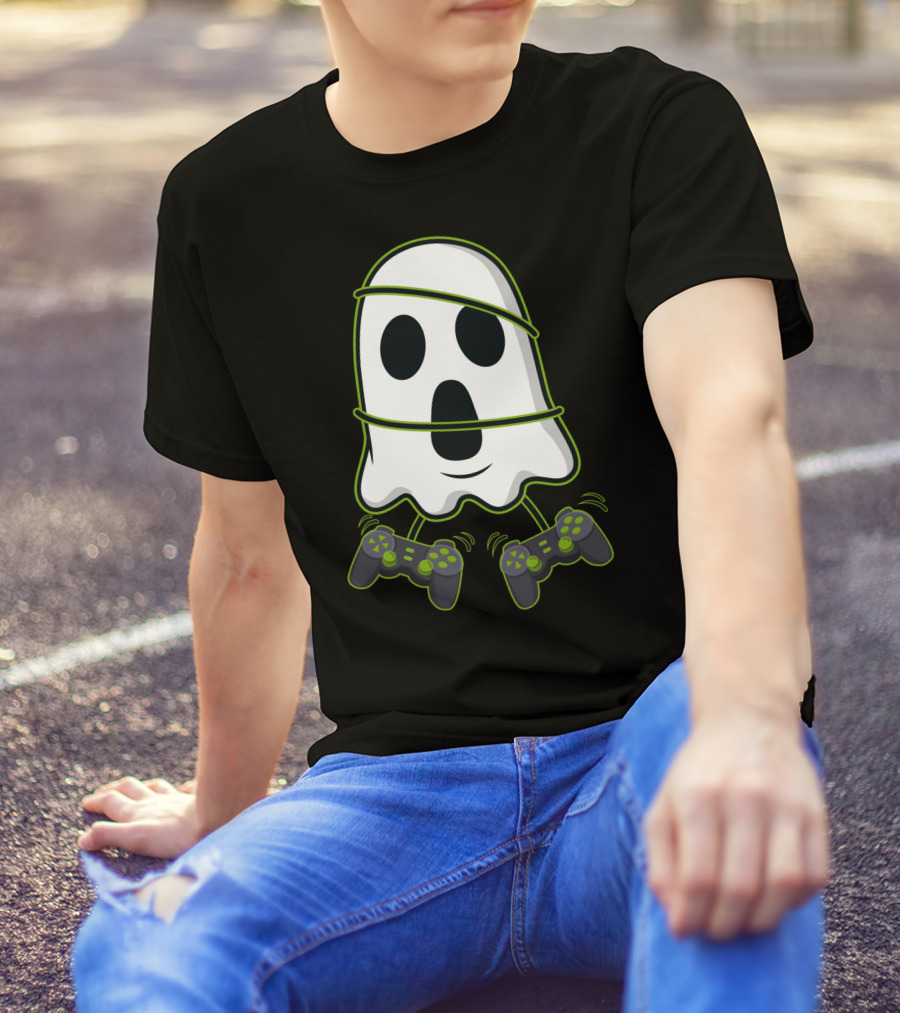 Halloween Ghost Gamer Controllers Spooky Play T-Shirt