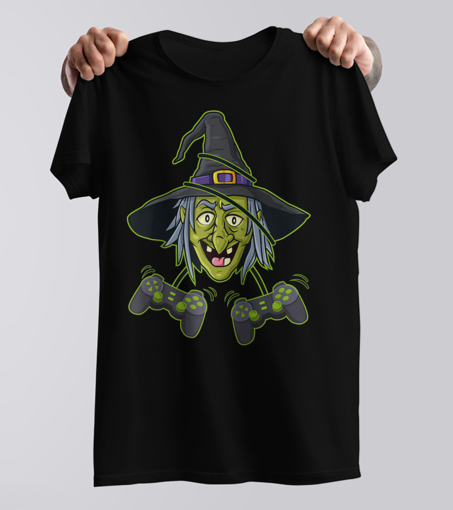 Halloween Witch Video Gamer Controllers Gaming Wizard T-Shirt
