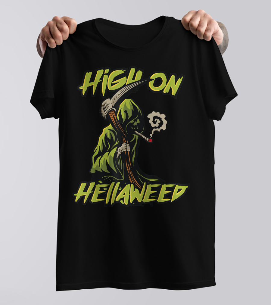 High On Hellaweed Grim Reaper Smoking Weed THC CBD T-Shirt