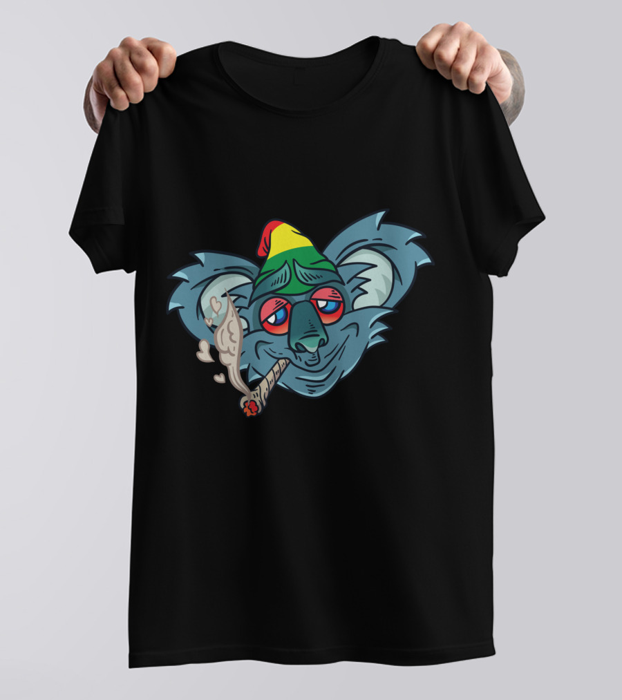 Koala Smoking Weed Cannabis Stoner Marihuana Rasta Hat T-Shirt